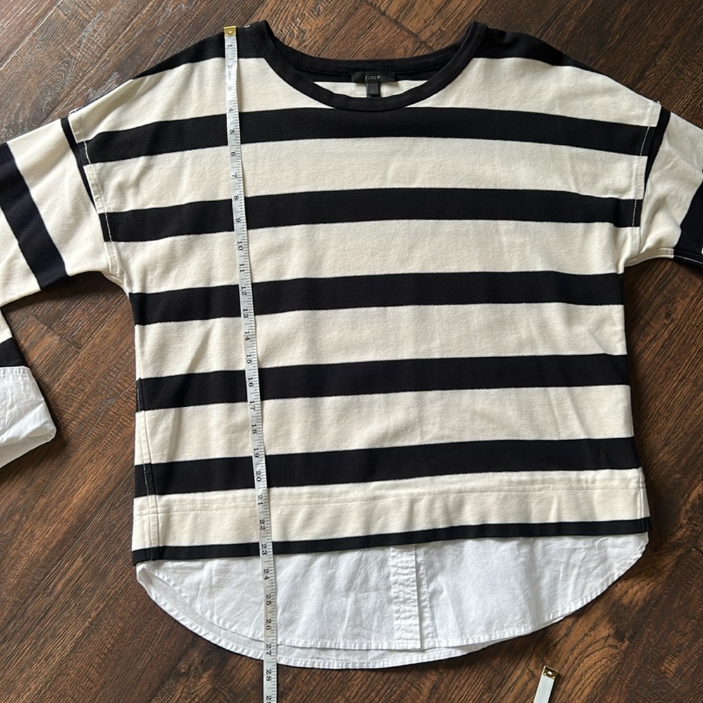 J. Crew Black and Ivory Wide Striped Rugby Shirt with White Shirttail & Cuffs - Picture 6 of 7